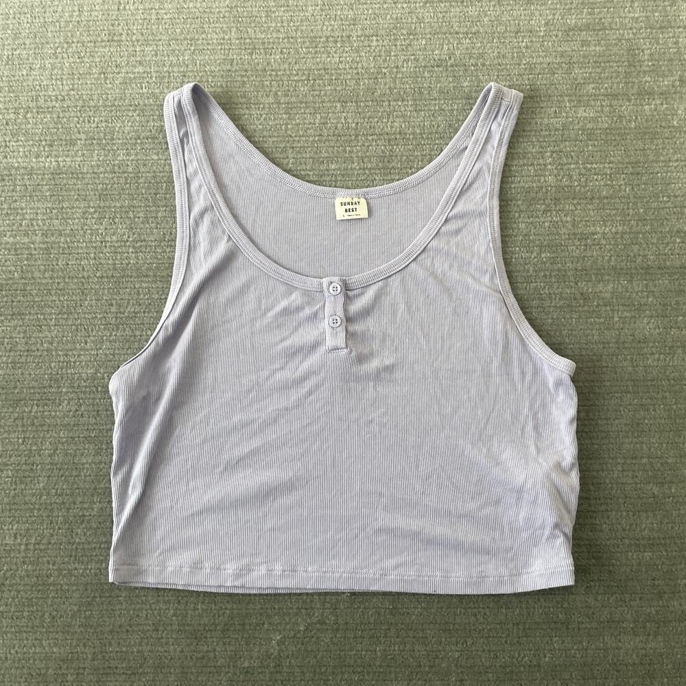 Aritzia Sunday‎ Best Tank Top Women L Lilac Crop Ribbed Classic Capsule Minimal
